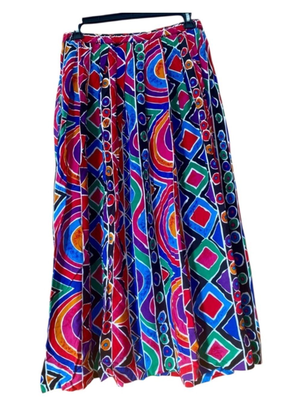 Vintage 80s 90s Nordstrom Abstract Geometric Midi Skirt Pockets Colorful Rayon